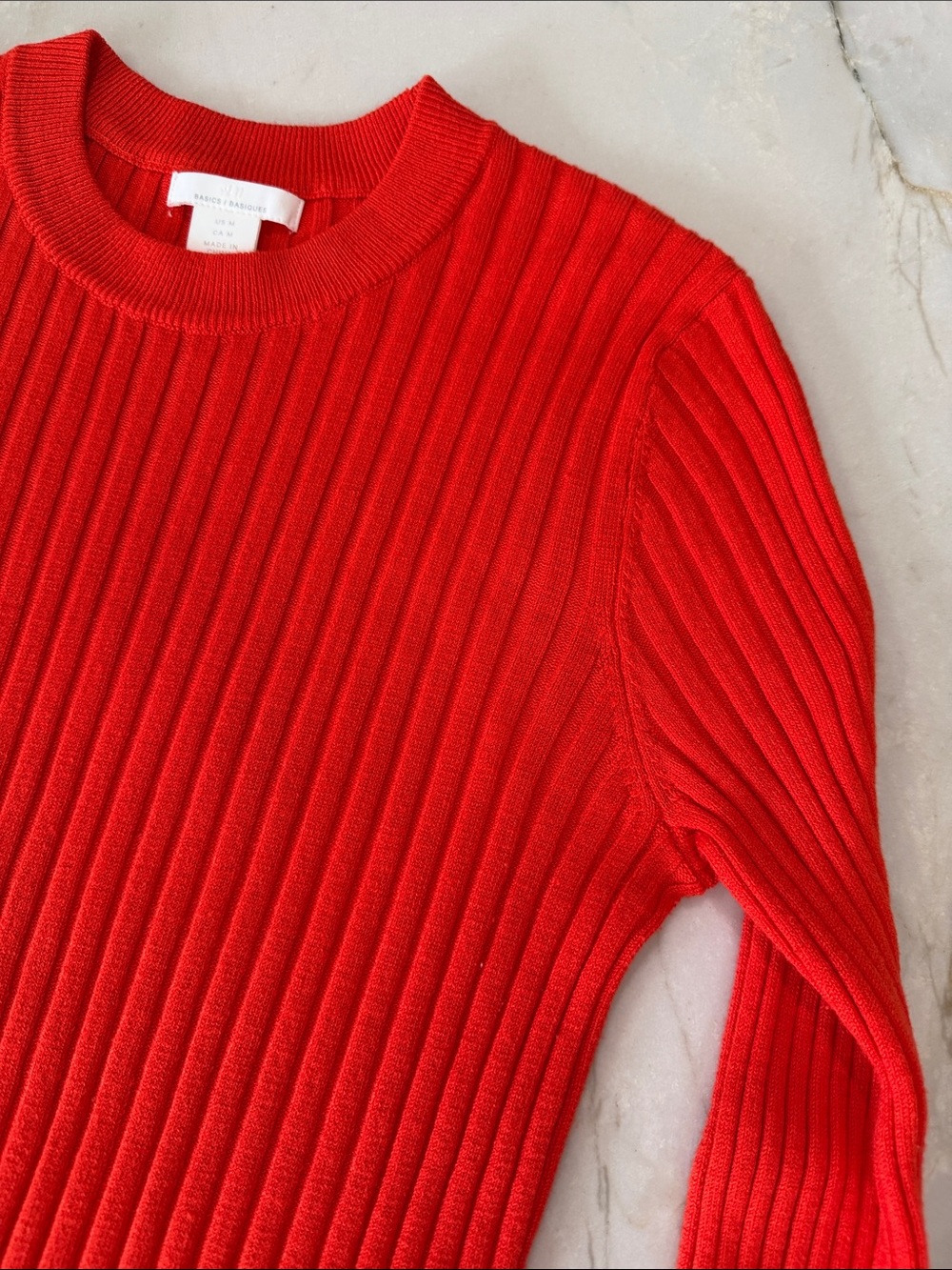 H&M Red Ribbed Crewneck Sweater